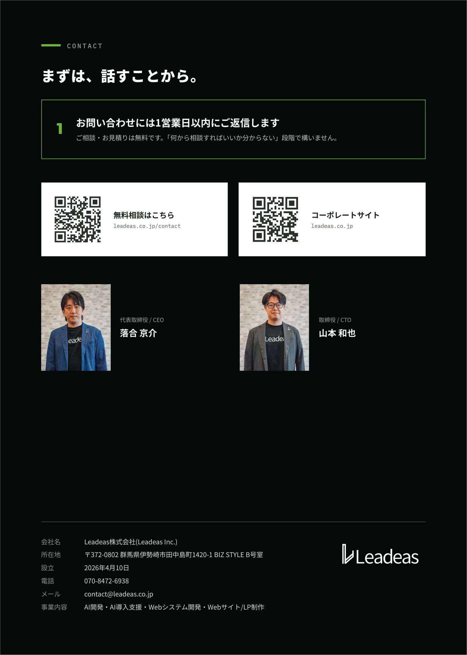 Contact — 会社概要、所在地、電話、メール