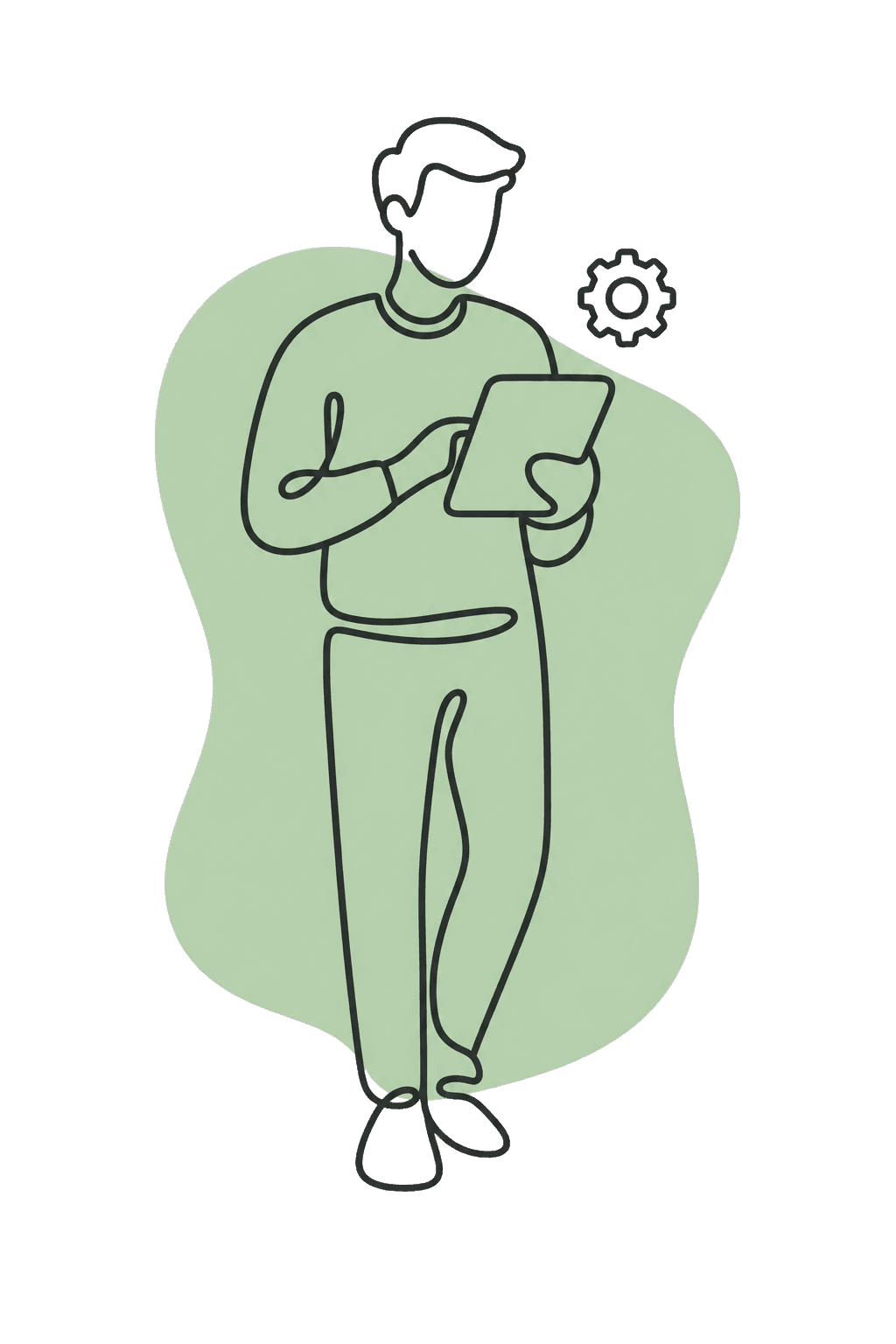 Webシステム開発を担当するエンジニアの線画イラスト
